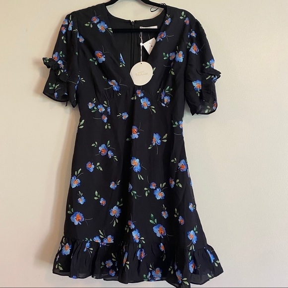 NEW TALULAH Azure Flounce Plunge Neck Mini Dress - Picture 5 of 10